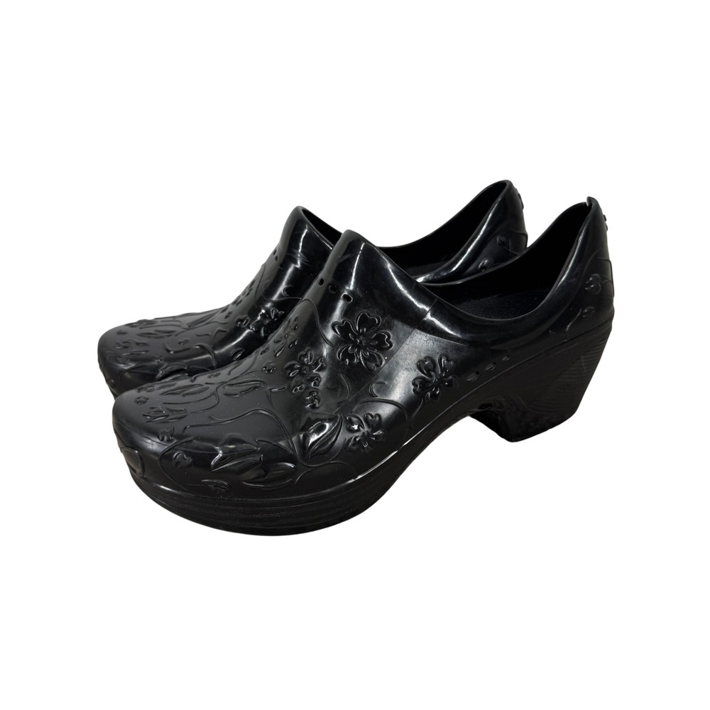 Dansko Black Floral Embossed Slip Resistant Rubber Clogs Shoes EU 38 US 7.5-8